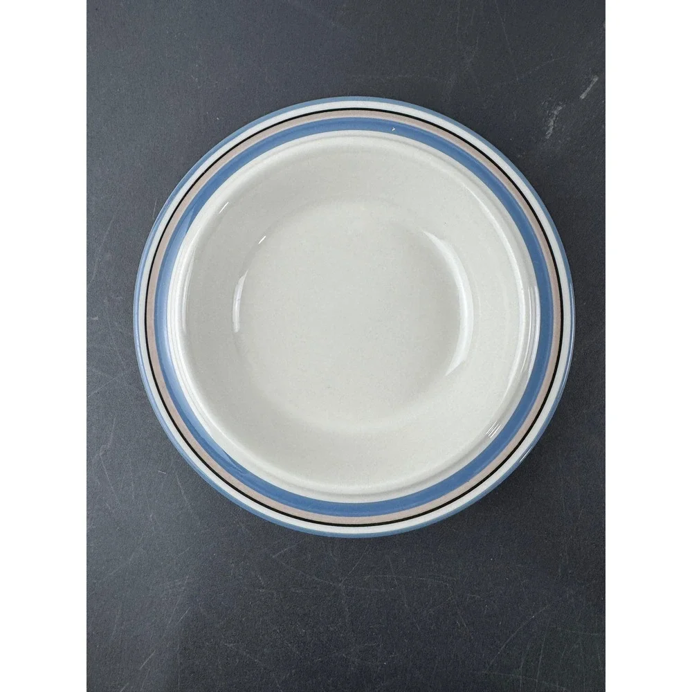Arabia Finland Uhtua Rimmed Soup Bowl Inkeri Leivo Blue Beige Stripe‎ 7.75